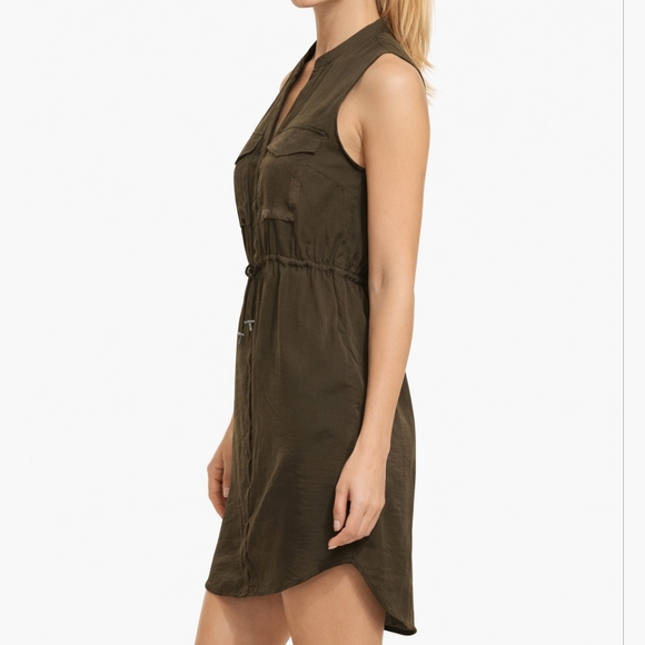NEW H&M Green Khaki Dress Size 4 Utility Lightweight Silk Summer Casual - Picture 2 of 14